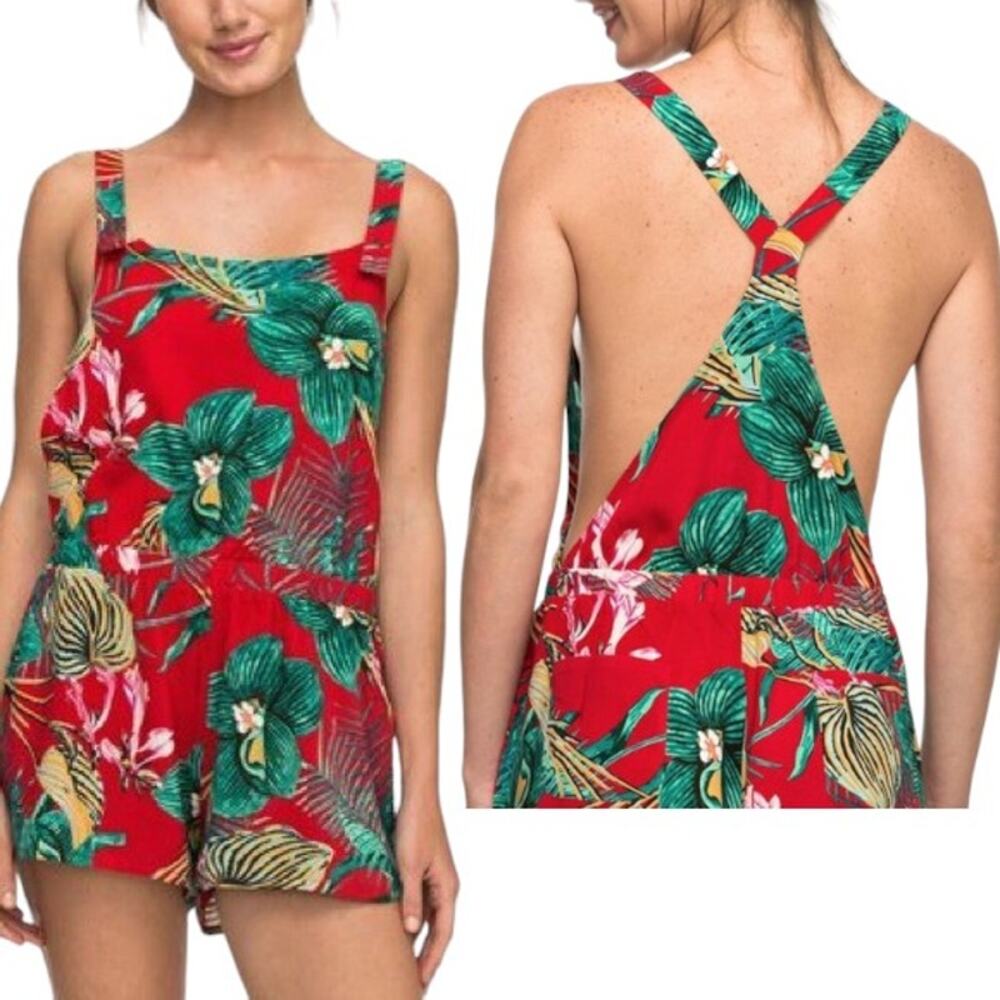 Roxy Tropical Floral Romper Cover Up Womens Small Red Multi